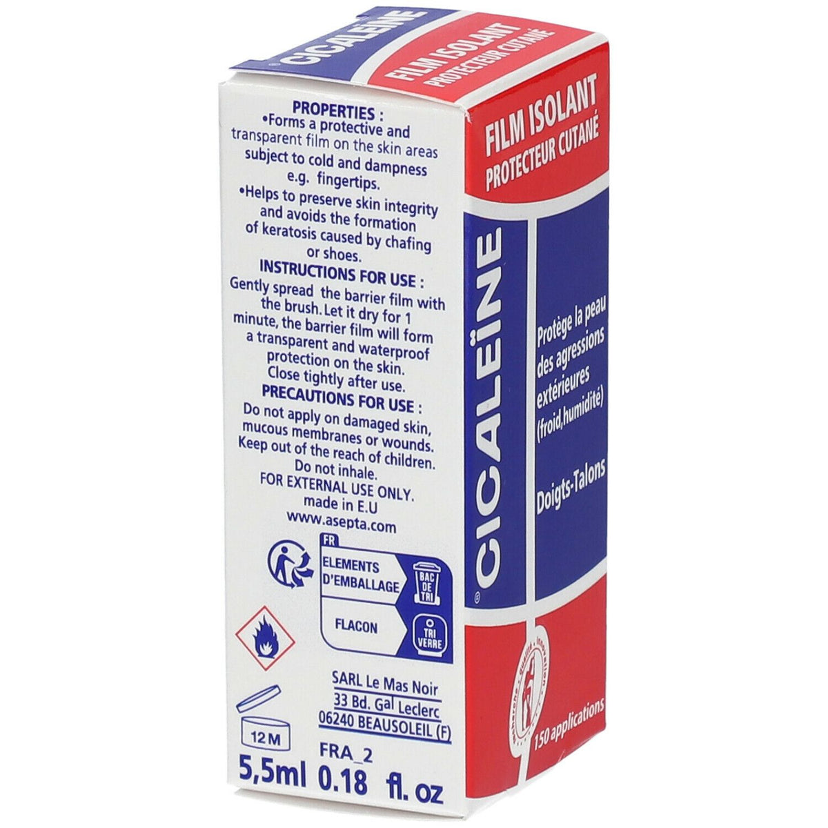 Bottle of Akileine Cicaleïne Insulating Film 5.5 ml with applicator brush, 150 applications