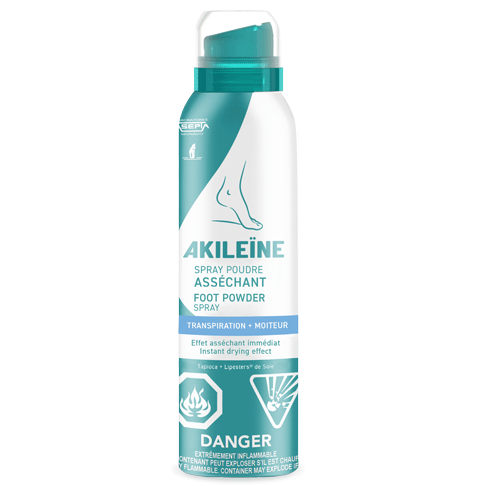 AKILEINE Foot Powder Spray 150 ml, absorbent powder aerosol spray for sweaty feet, Akileine green line