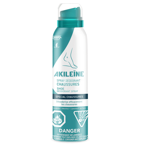 AKILEINE Deodorant Shoe Spray 150 ml, deodorizing aerosol spray for shoes, boots and sandals, Akileine green line