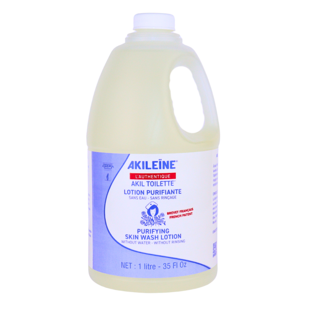 Spray bottle of AKIL TOILETTE No-Rinse Skin Wash Lotion