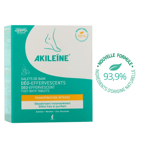 AKILEINE Effervescent Deodorant Foot Bath Tablets 6 x 12 g, green effervescent tablets for a deodorizing foot bath