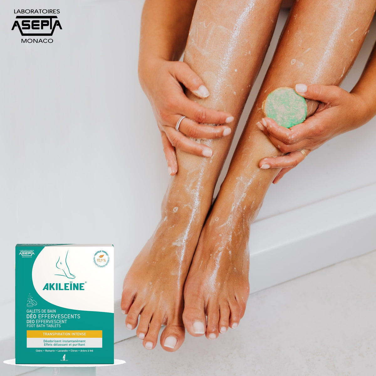 AKILEINE Effervescent Deodorant Foot Bath Tablets 6 x 12 g, green effervescent tablets for a deodorizing foot bath
