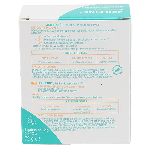 AKILEINE Effervescent Deodorant Foot Bath Tablets 6 x 12 g, green effervescent tablets for a deodorizing foot bath